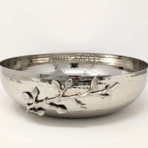 Low Stainless Steel Hammered Bowl | Silver Trim 12"
