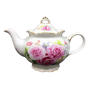 Porcelain Pink Roses Teapot 1000ml (4 Cups)