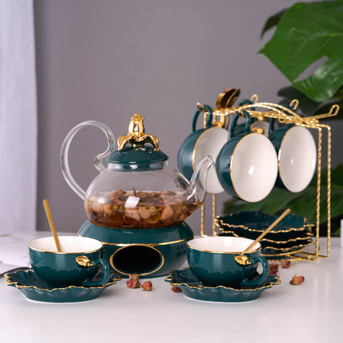 Emerald Green Glass Tea Set | 6 Serving