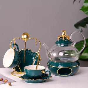 Emerald Green Glass Tea Set | 6 Serving
