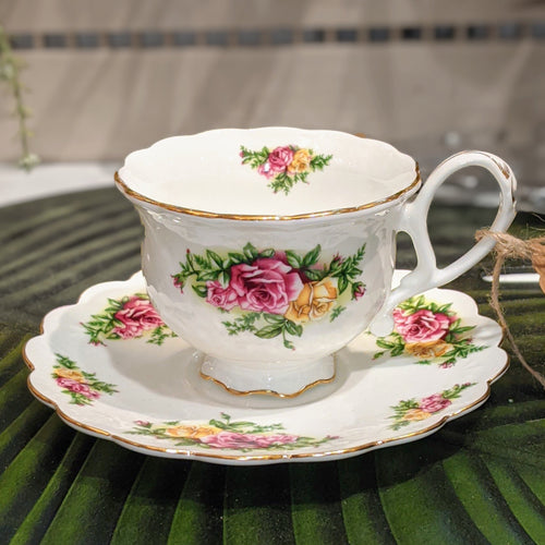 Red Country Rose Cup and Saucer Set | Pair