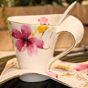 Wave Cup and Saucer Set | Purple Flowers