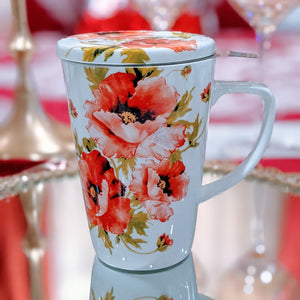 Roses Mug with Strainer and Lid