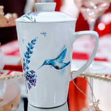 Load image into Gallery viewer, Light Blue Humming Bird Mug with Strainer
