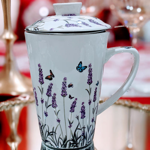 Lavender Mug with Strainer and Lid