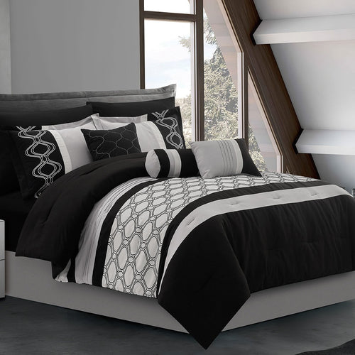 Black & White Luxury Comforter Set Bed in A Bag – 9 Piece Bed Sets – Ultra Soft Microfiber