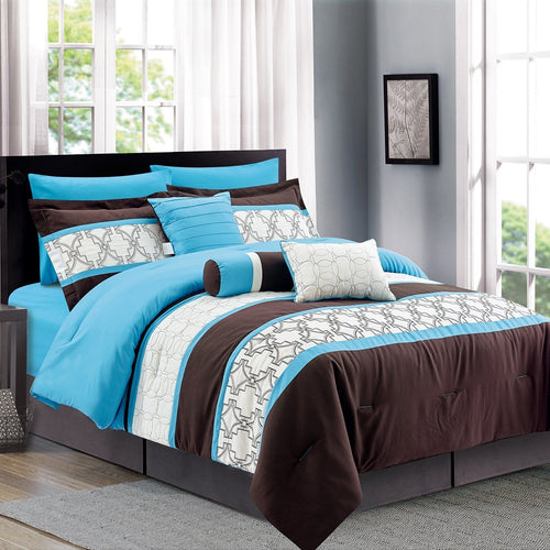 Teal Blue Luxury Comforter Set Bed in A Bag – 9 Piece Bed Sets – Ultra Soft Microfiber