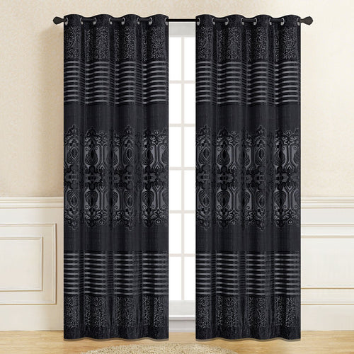 Black Genevieve Embroidery Room Darkening Curtain | 56