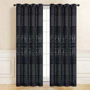 Black Genevieve Embroidery Room Darkening Curtain | 56" by 96"