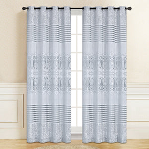 Silver Genevieve Embroidery Room Darkening Curtain | 56" by 96"