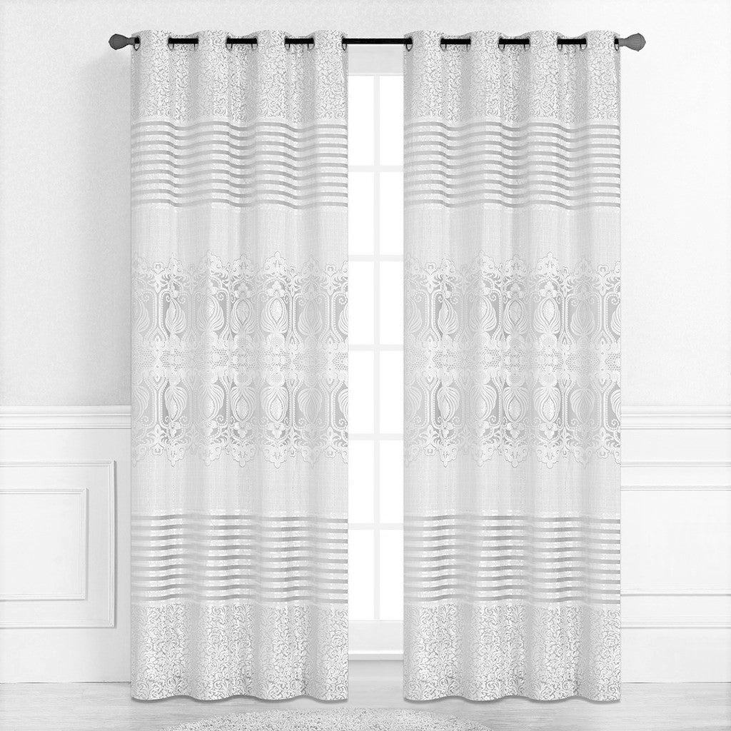 White Genevieve Embroidery Room Darkening Curtain | 56