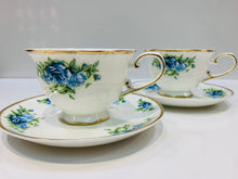 Load image into Gallery viewer, Blue Country Rose Cup and Saucer Set | Pair
