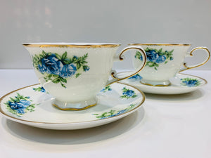 Blue Country Rose Cup and Saucer Set | Pair