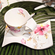 Load image into Gallery viewer, Wave Cup and Saucer Set | Purple Flowers
