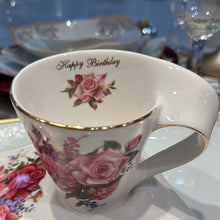 Load image into Gallery viewer, Wave cup and saucer set happy birthday roses
