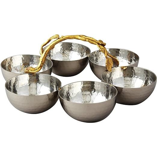 Condiment Hammered Serving Tray | Gold Trim