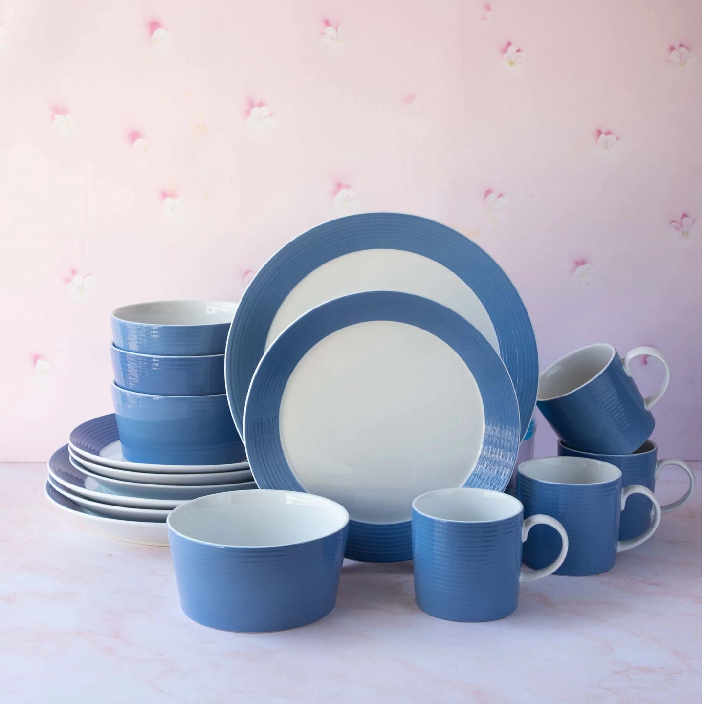 Ripple Blue 16 Pieces Dinner Set