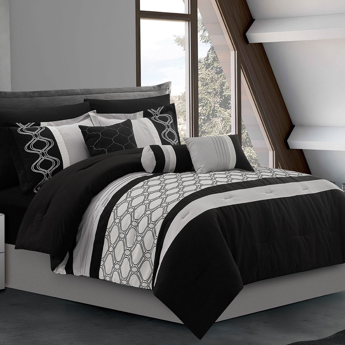 Black & White Luxury Comforter Set Bed in A Bag – 9 Piece Bed Sets