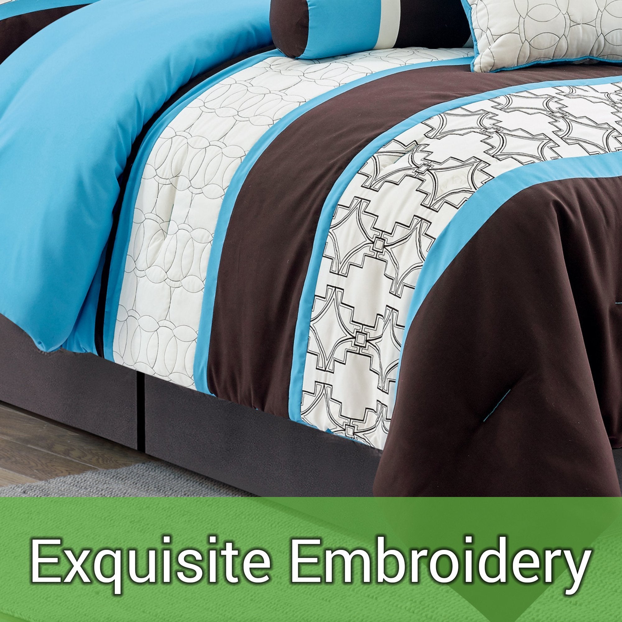 Teal Blue Luxury Comforter Set Bed in A Bag – 9 Piece Bed Sets – Ultra Soft  Microfiber