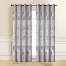 Charger l&#39;image dans la galerie, Velvet Navy in Beige Genevieve Curtain | 56&quot; by 96&quot;
