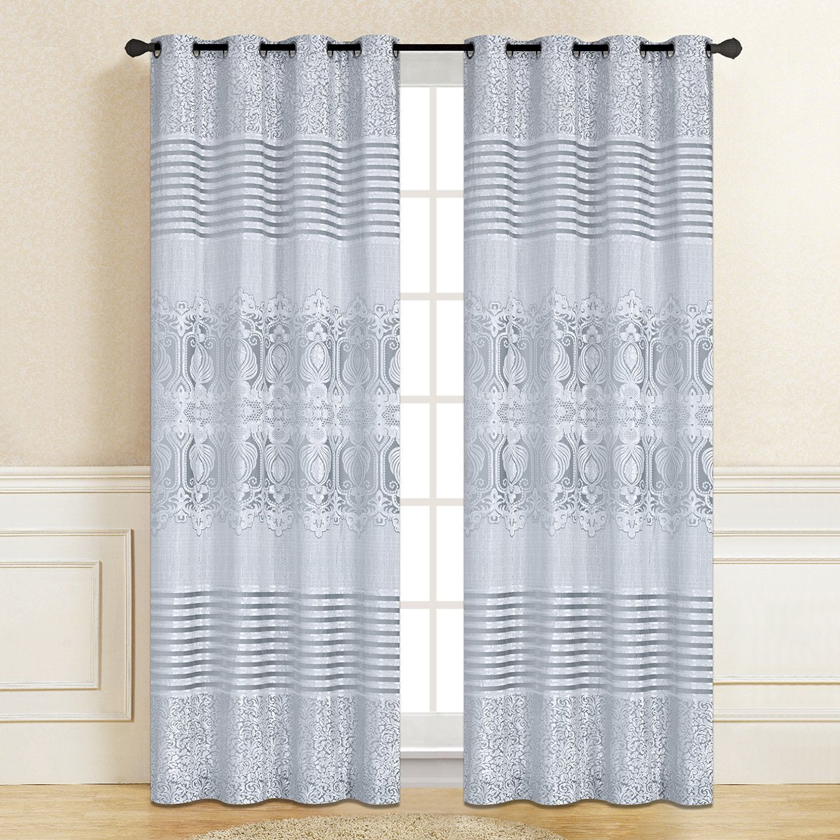 Silver Genevieve Embroidery Room Darkening Curtain | 56