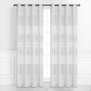 White Genevieve Embroidery Room Darkening Curtain | 56" by 96"